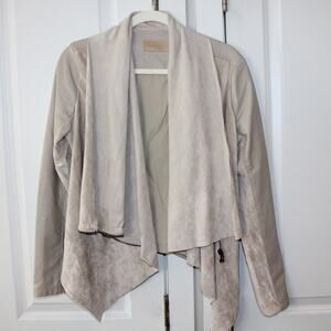 BLANK NYC Mixed Media Faux Leather Suede Moto Jacket Light Beige | Small